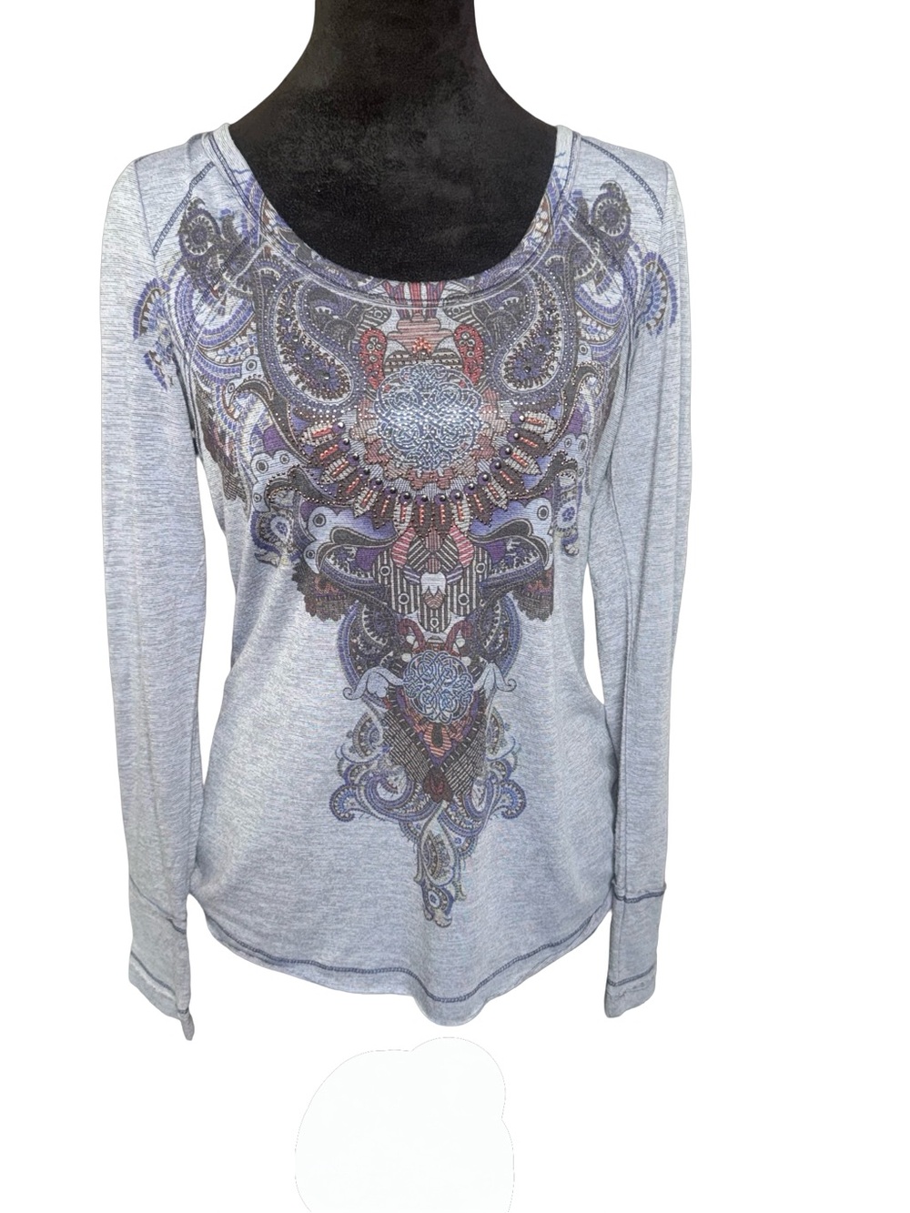 Y2k VTG One World boho/fairycore paisley -embellished long sleeve in purple sz S
